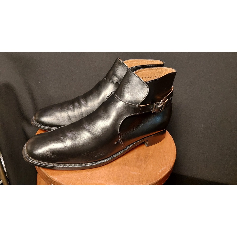 VTG 1970s Tweed Cheaney Church's England Black Leather‎ Jodhpur Boots 11 9843B